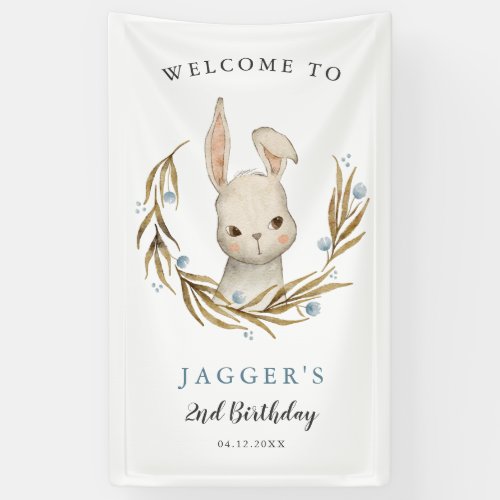 Cute Bunny Rabbit Boy Birthday Party Welcome Banner