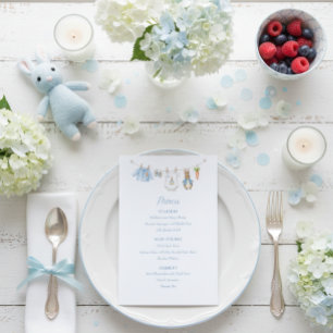 Cute Bunny Rabbit Boy Clothesline Baby Shower  Menu