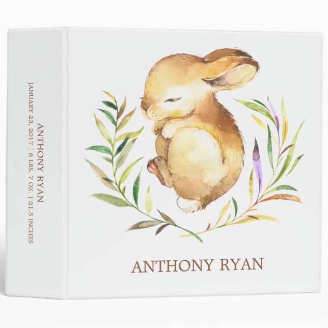 Cute Bunny Rabbit Boys Baby Photo Album 3 Ring Binder (Front/Spine)