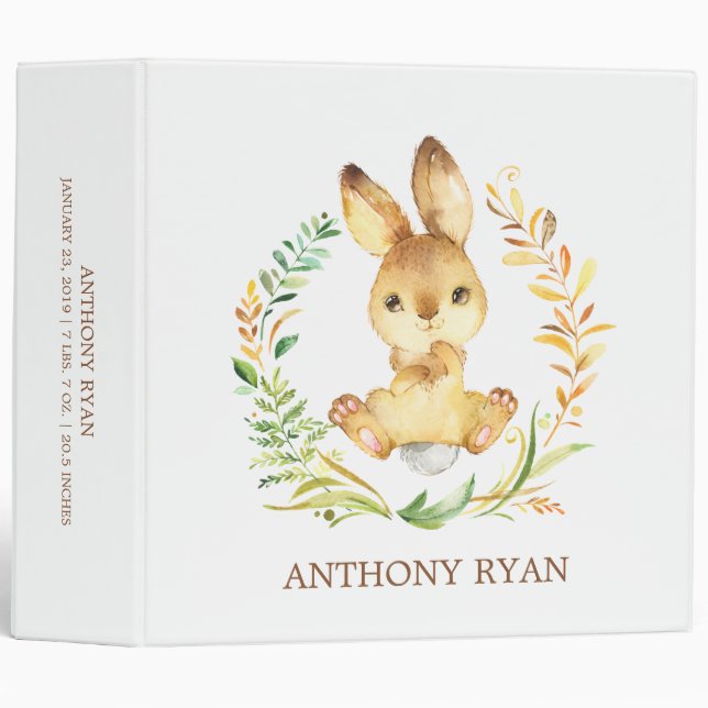 Cute Bunny Rabbit Boys Baby Photo Album 3 Ring Binder (Front/Spine)