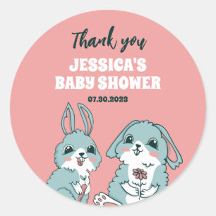 Cute Bunny Rabbit Cartoon Baby Shower Classic Round Sticker