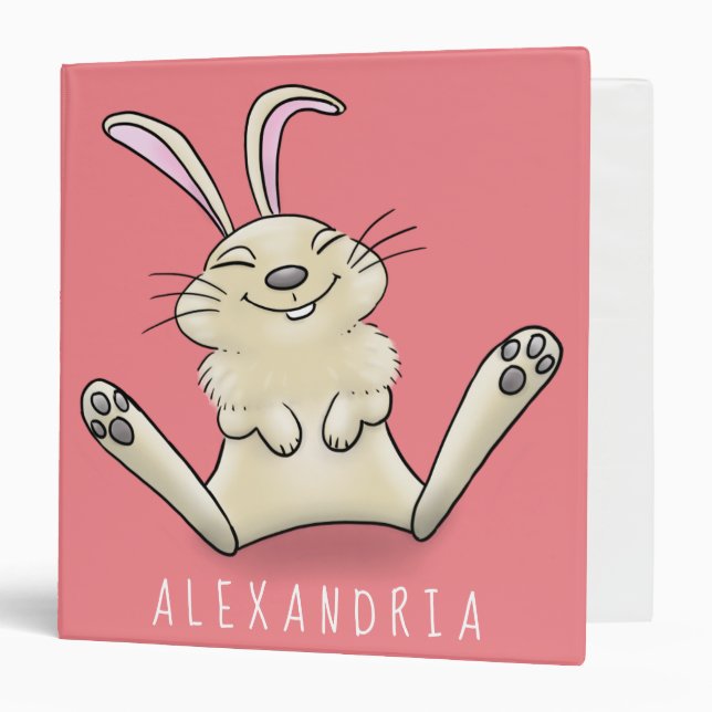Cute bunny rabbit cartoon illustration 3 ring binder (Front/Inside)