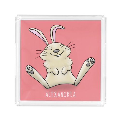 Cute bunny rabbit cartoon illustration acrylic tray