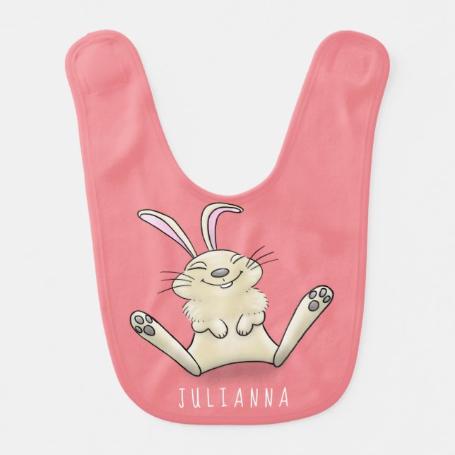 Cute bunny rabbit cartoon illustration baby bib (Front)