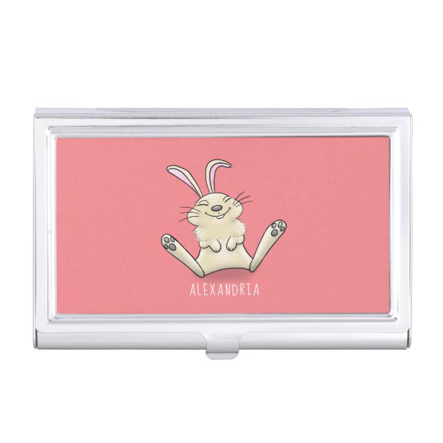 Cute bunny rabbit cartoon illustration business card case (Front)