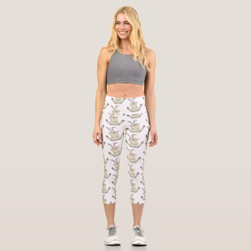 Cute bunny rabbit cartoon illustration capri leggings