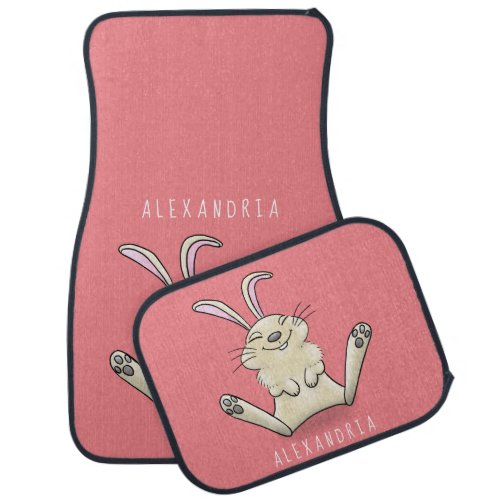 Cute bunny rabbit cartoon illustration  car floor mat
