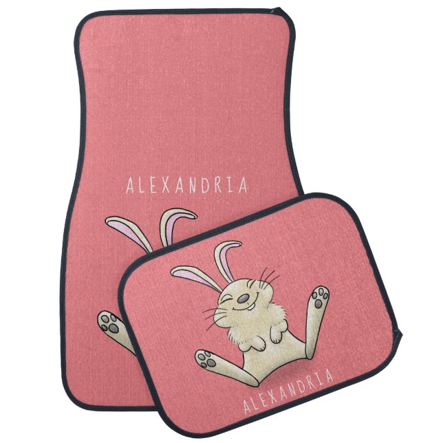 Cute bunny rabbit cartoon illustration  car floor mat (Set)