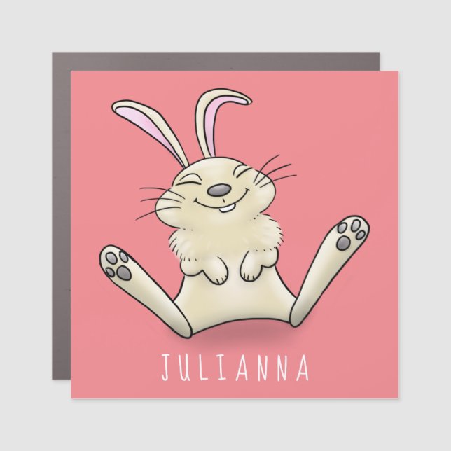 Cute bunny rabbit cartoon illustration car magnet (Front)