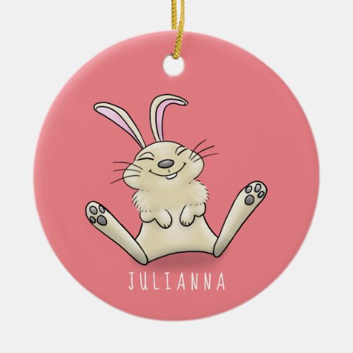 Cute bunny rabbit cartoon illustration ceramic ornament