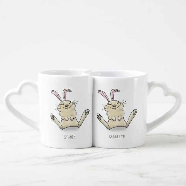 Cute bunny rabbit cartoon illustration coffee mug set (Back Nesting)