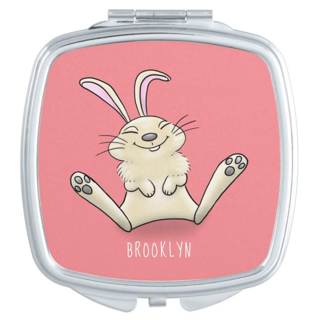 Cute bunny rabbit cartoon illustration compact mirror (Front)