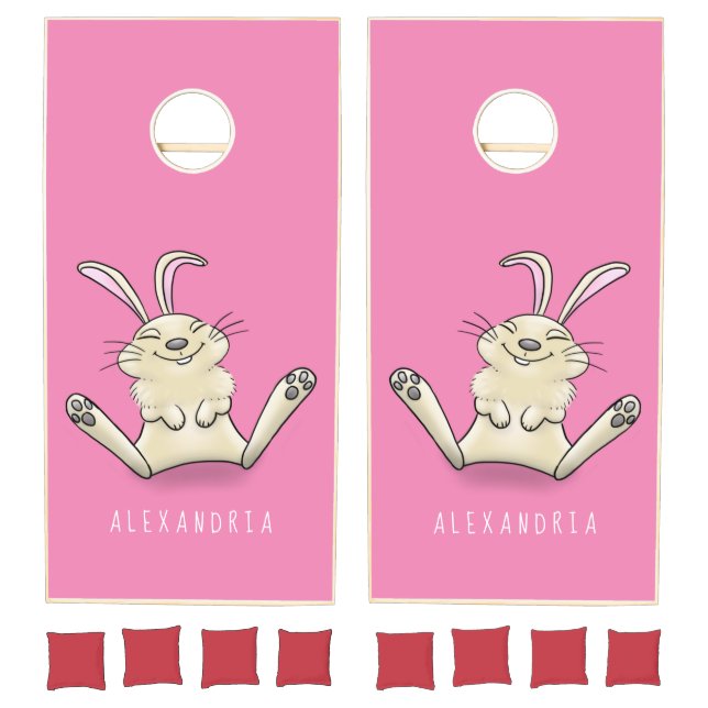 Cute bunny rabbit cartoon illustration cornhole set (Set)