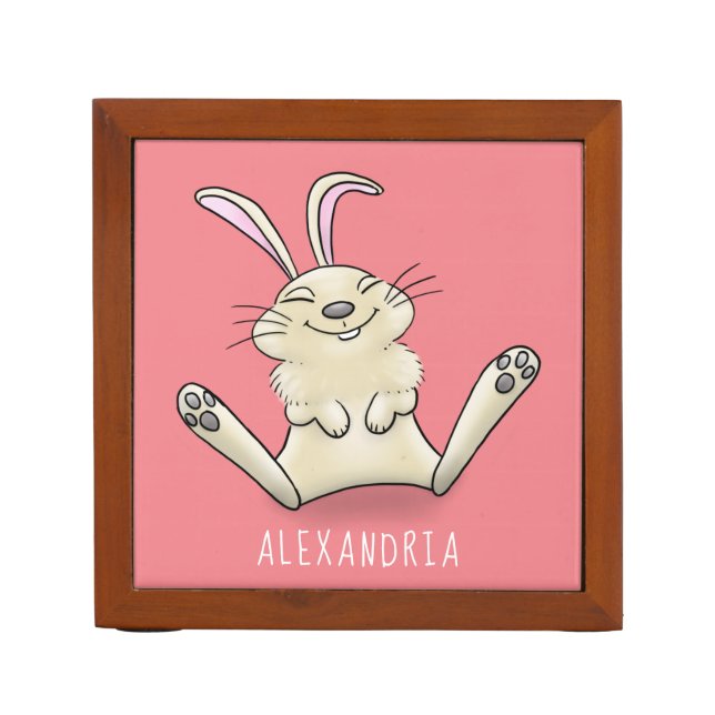 Cute bunny rabbit cartoon illustration desk organizer (Front)