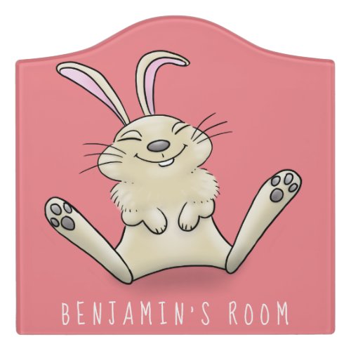 Cute bunny rabbit cartoon illustration door sign