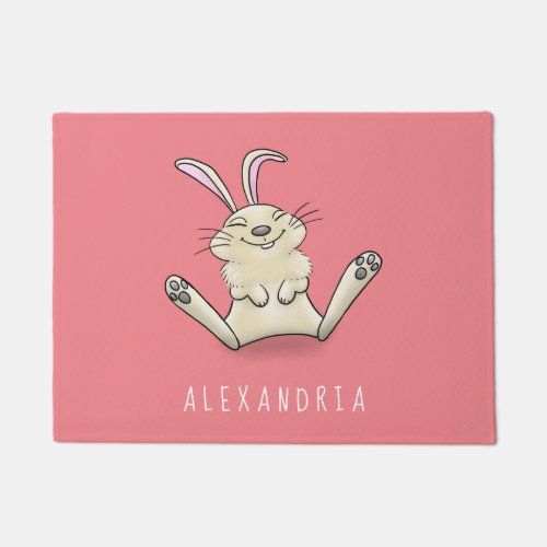 Cute bunny rabbit cartoon illustration doormat