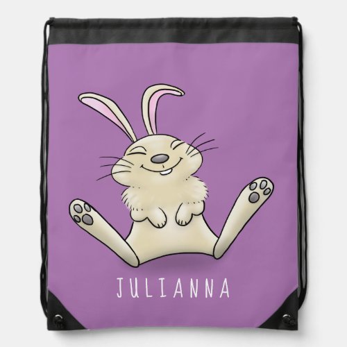 Cute bunny rabbit cartoon illustration drawstring bag
