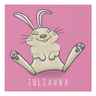 Cute bunny rabbit cartoon illustration faux canvas print