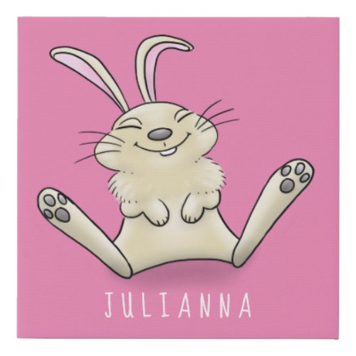 Cute bunny rabbit cartoon illustration faux canvas print