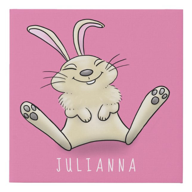 Cute bunny rabbit cartoon illustration faux canvas print (Front)