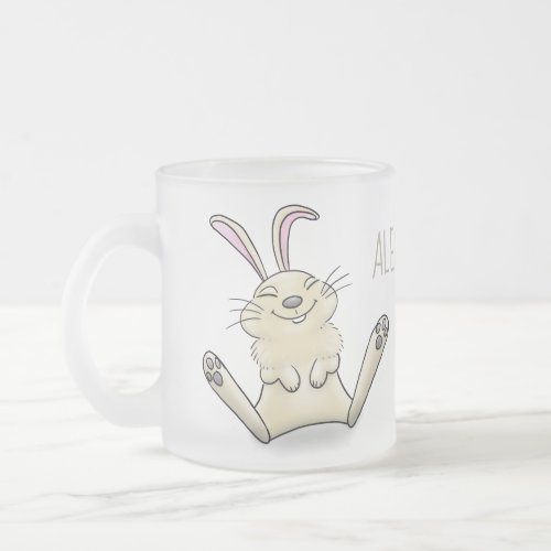 Cute bunny rabbit cartoon illustration frosted glass coffee mug