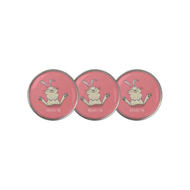 Cute bunny rabbit cartoon illustration golf ball marker (3 Up)