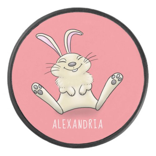 Cute bunny rabbit cartoon illustration hockey puck