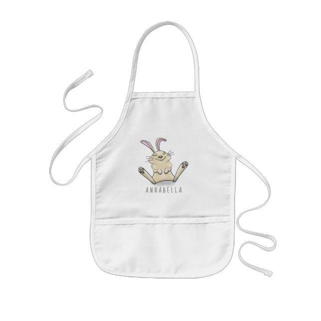 Cute bunny rabbit cartoon illustration kids' apron (Front)