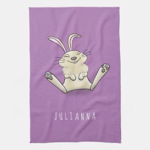 Cute bunny rabbit cartoon illustration kitchen towel