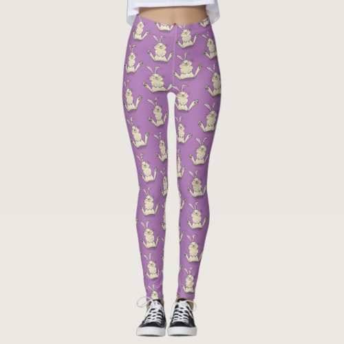 Cute bunny rabbit cartoon illustration leggings