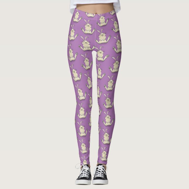 Cute bunny rabbit cartoon illustration leggings (Front)