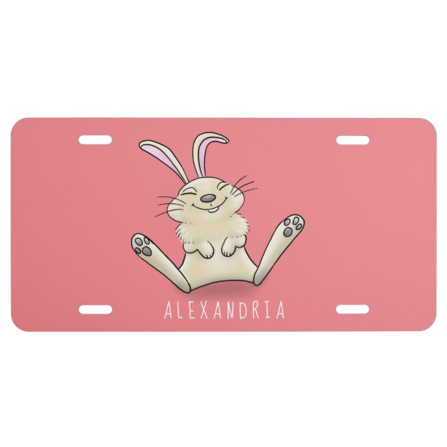 Cute bunny rabbit cartoon illustration license plate (Front)