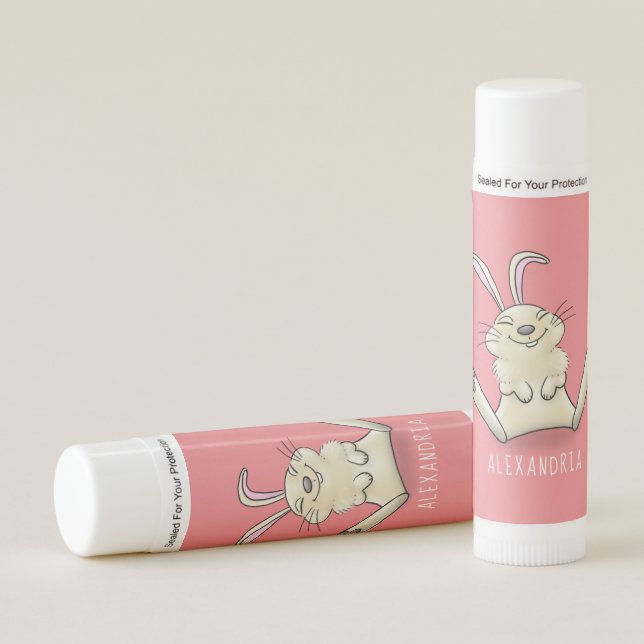 Cute bunny rabbit cartoon illustration lip balm (Front)