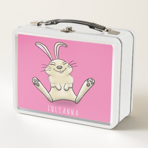 Cute bunny rabbit cartoon illustration metal lunch box