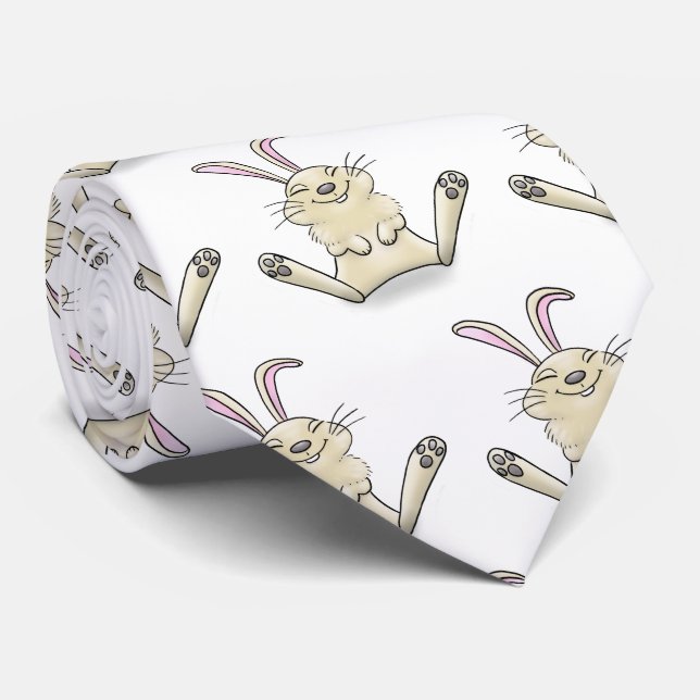 Cute bunny rabbit cartoon illustration neck tie (Rolled)