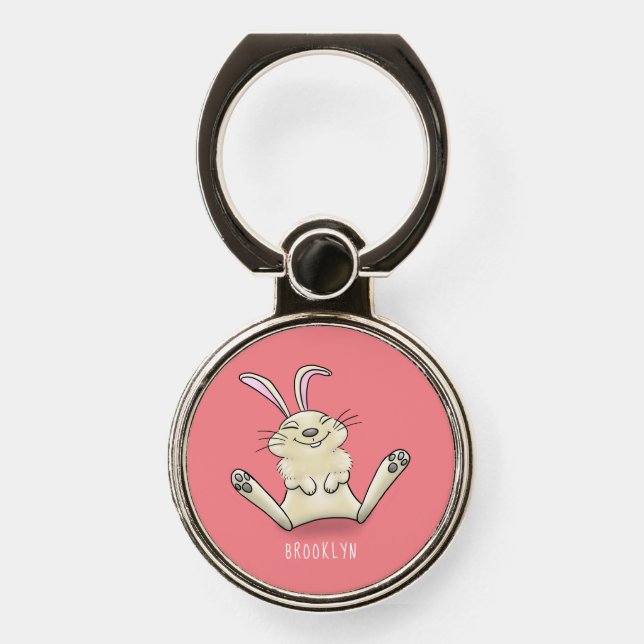Cute bunny rabbit cartoon illustration phone ring stand (Front)