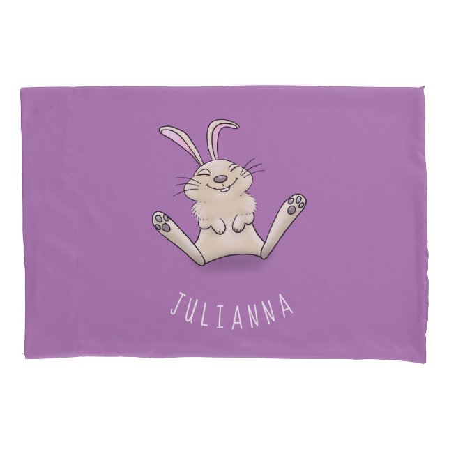 Cute bunny rabbit cartoon illustration pillow case (Front)