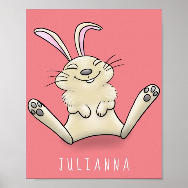 Cute bunny rabbit cartoon illustration poster (Front)