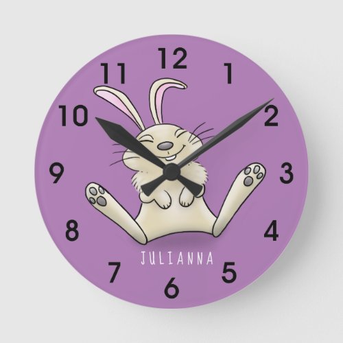 Cute bunny rabbit cartoon illustration round clock