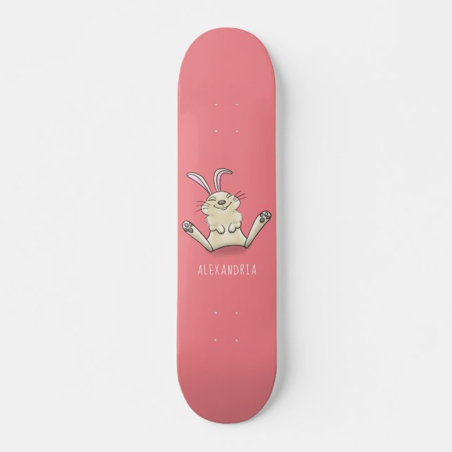 Cute bunny rabbit cartoon illustration skateboard (Front)