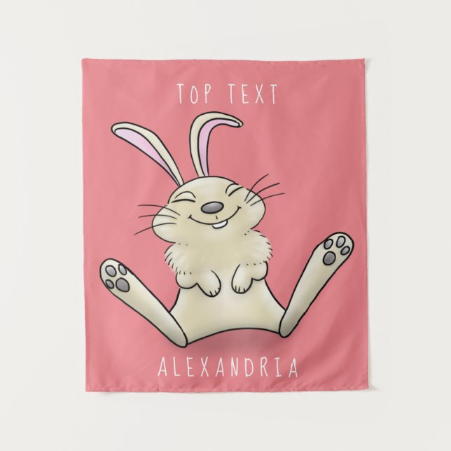 Cute bunny rabbit cartoon illustration tapestry (Front)