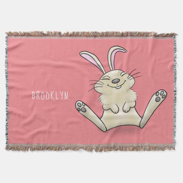 Cute bunny rabbit cartoon illustration throw blanket (Front)
