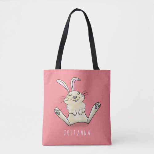 Cute bunny rabbit cartoon illustration tote bag