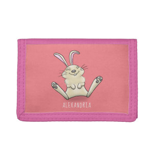 Cute bunny rabbit cartoon illustration tri-fold wallet