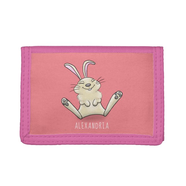 Cute bunny rabbit cartoon illustration trifold wallet (Front)