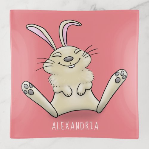 Cute bunny rabbit cartoon illustration trinket tray