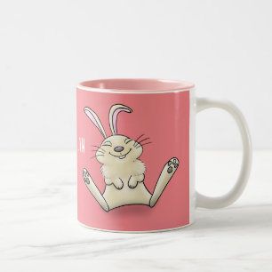 Cute bunny rabbit cartoon illustration Two-Tone coffee mug