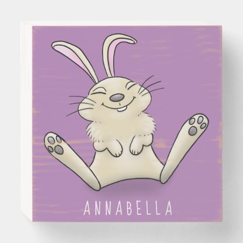 Cute bunny rabbit cartoon illustration wooden box sign