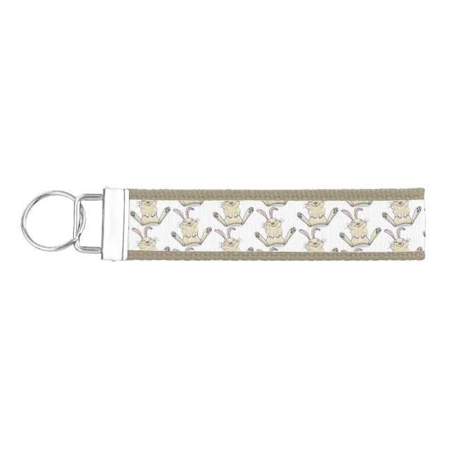 Cute bunny rabbit cartoon illustration wrist keychain (Keys on Left)