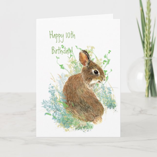 Cute Bunny Rabbit Child's 10th Birthday Animal Card (Front)